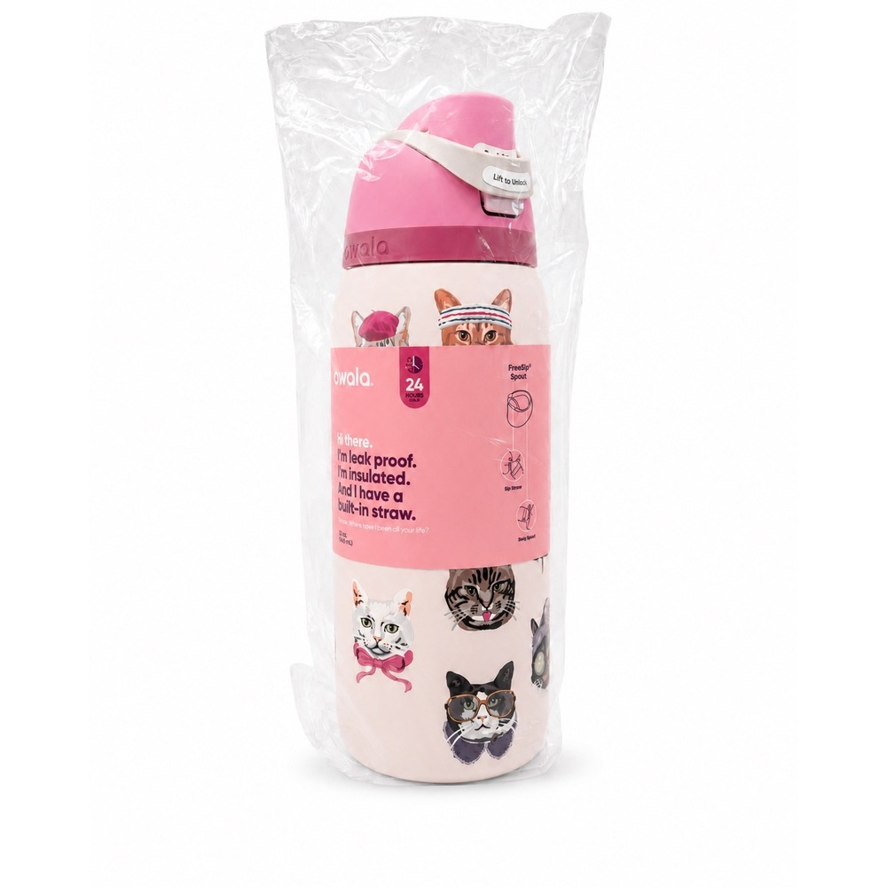 Owala FreeSip 32oz Water Bottle Catowala Cats Pink Insulated Stainless Steel NEW
